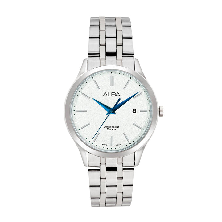 AS9R35X1 White Marble Dial with Silver Metal Straps