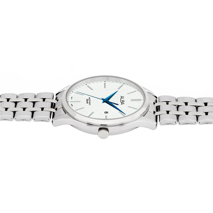 AS9R35X1 White Marble Dial with Silver Metal Straps