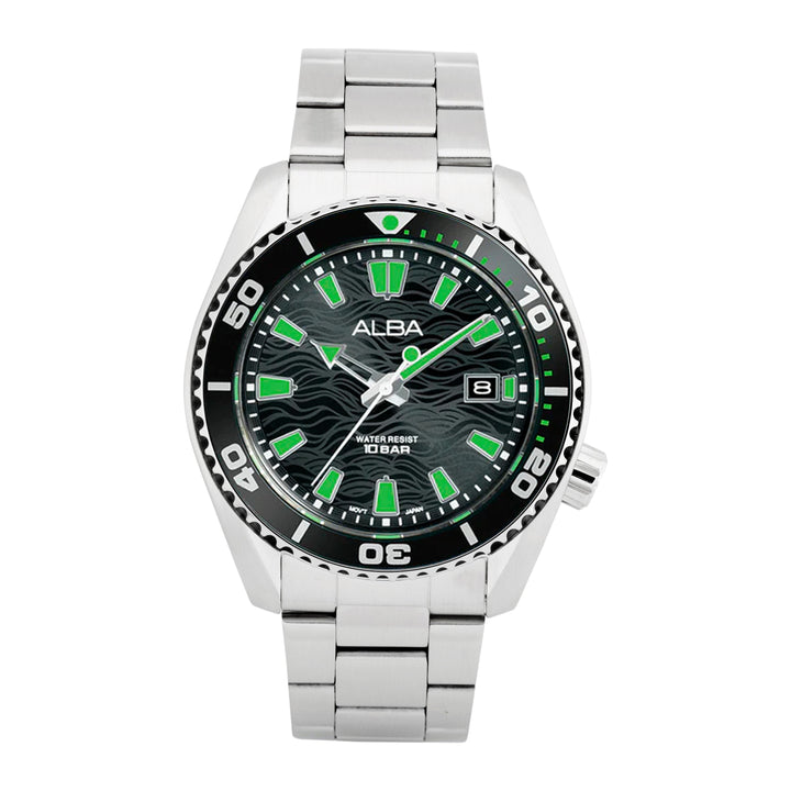 AS9R75X1 Black Surf Dial with Black+Green Rotating Bezel Water Resistant