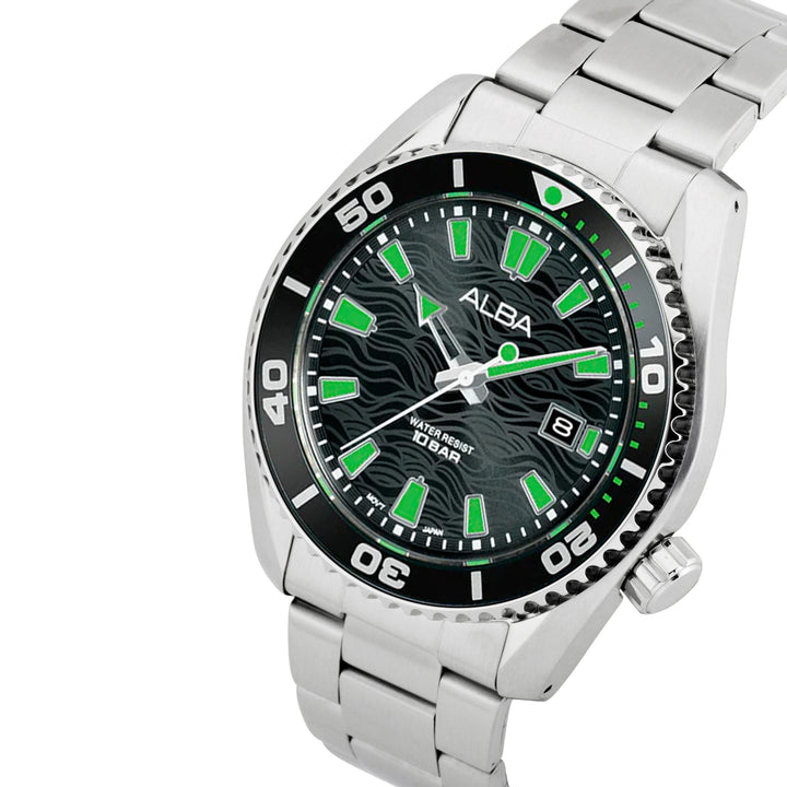 AS9R75X1 Black Surf Dial with Black+Green Rotating Bezel Water Resistant