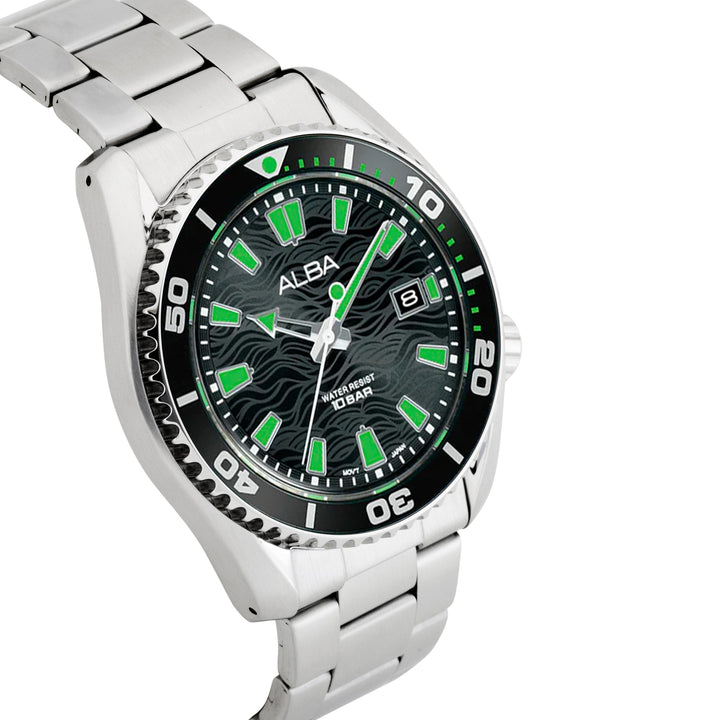 AS9R75X1 Black Surf Dial with Black+Green Rotating Bezel Water Resistant