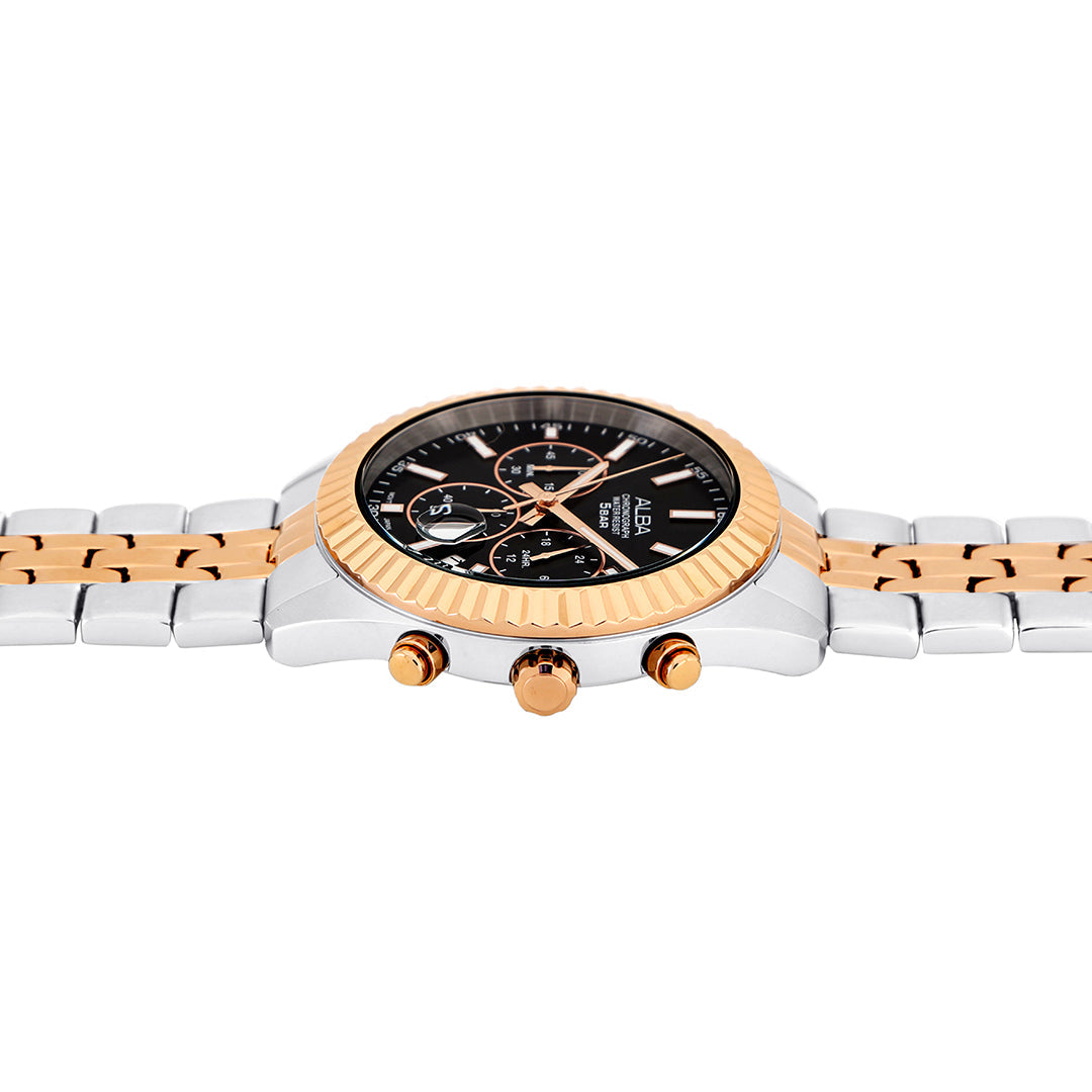AT3H12X1 Black-Gold Dial Chronograph Watch