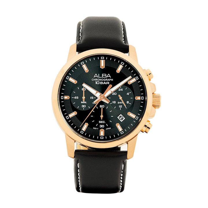 AT3J62X1 Black Dial Chronograph with Leather Strap