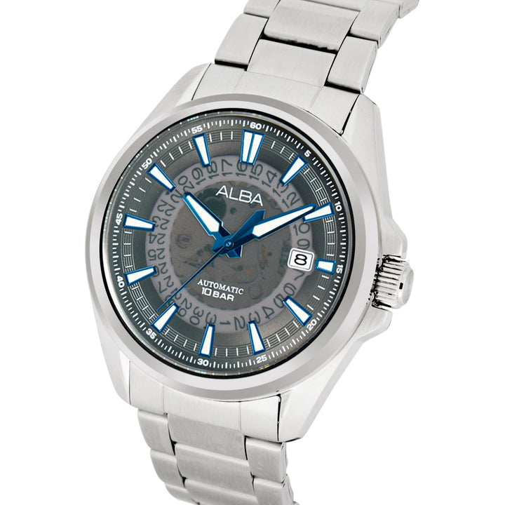 AU4033X1 Black Skeleton Dial Watch with Blue Hands