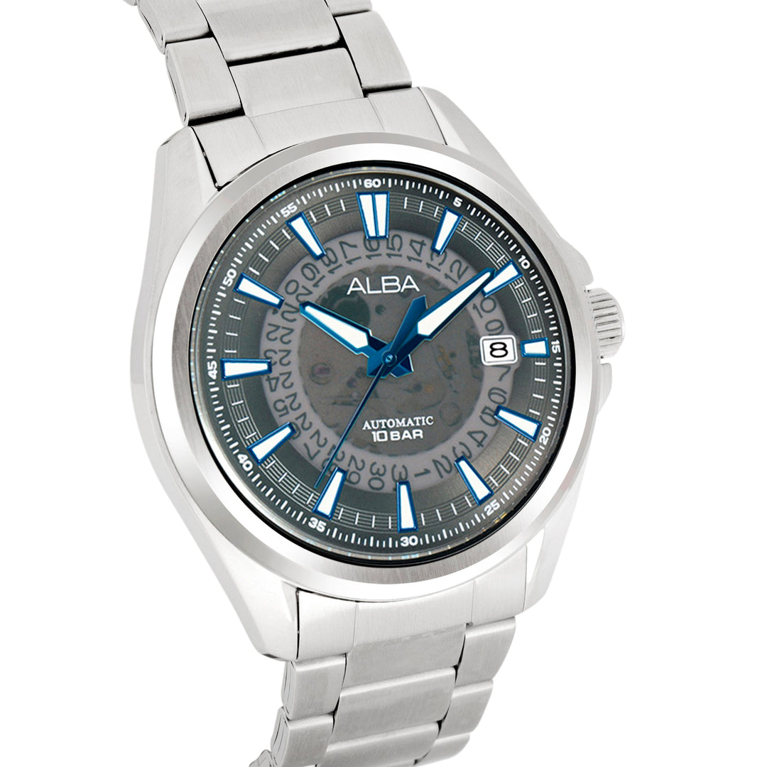 AU4033X1 Black Skeleton Dial Watch with Blue Hands