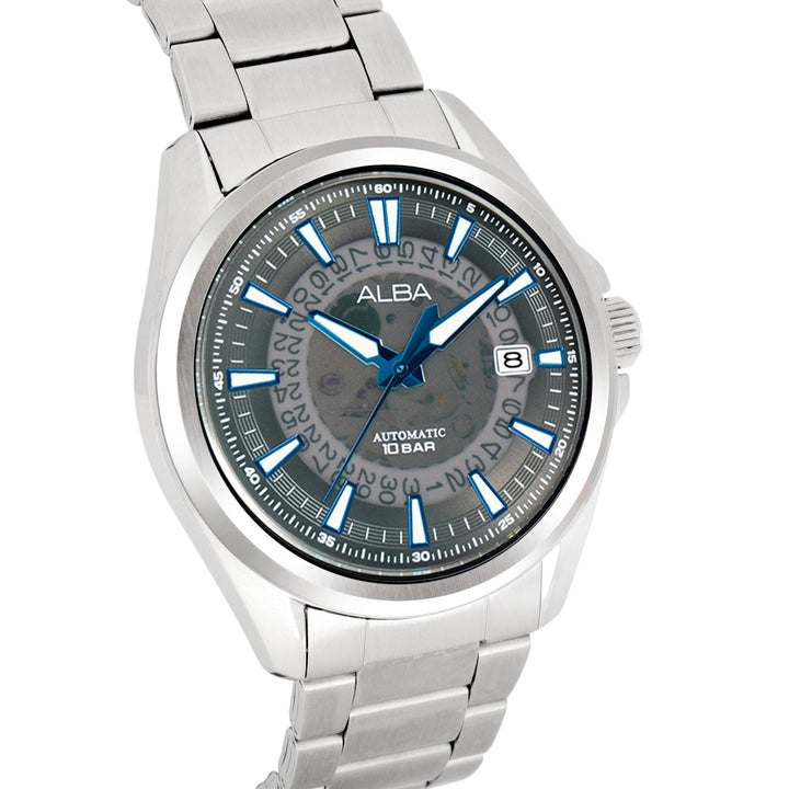 AU4033X1 Black Skeleton Dial Watch with Blue Hands