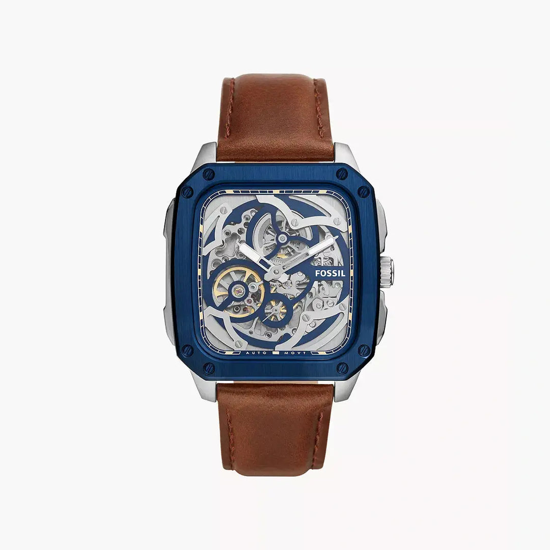 Fossil Inscription Automatic Brown Leather Watch