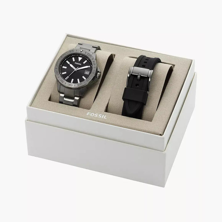 Fossil Bannon Three-Hand Date Smoke Stainless Steel Watch And Strap Box Set