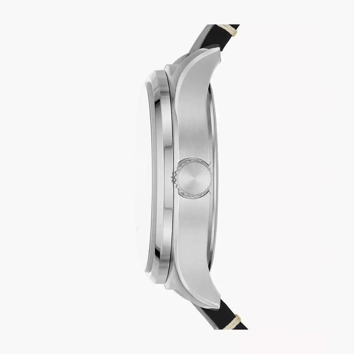 Fossil Easton Three-Hand Black Leather Watch