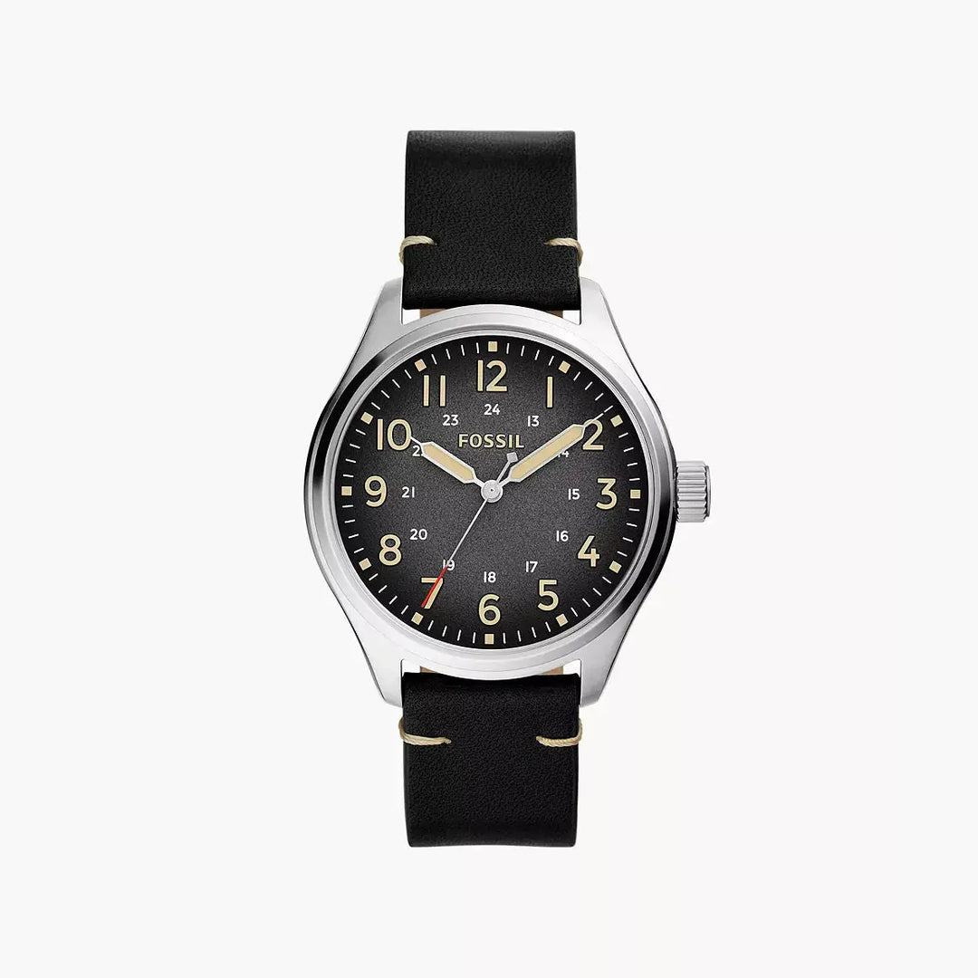 Fossil Easton Three-Hand Black Leather Watch