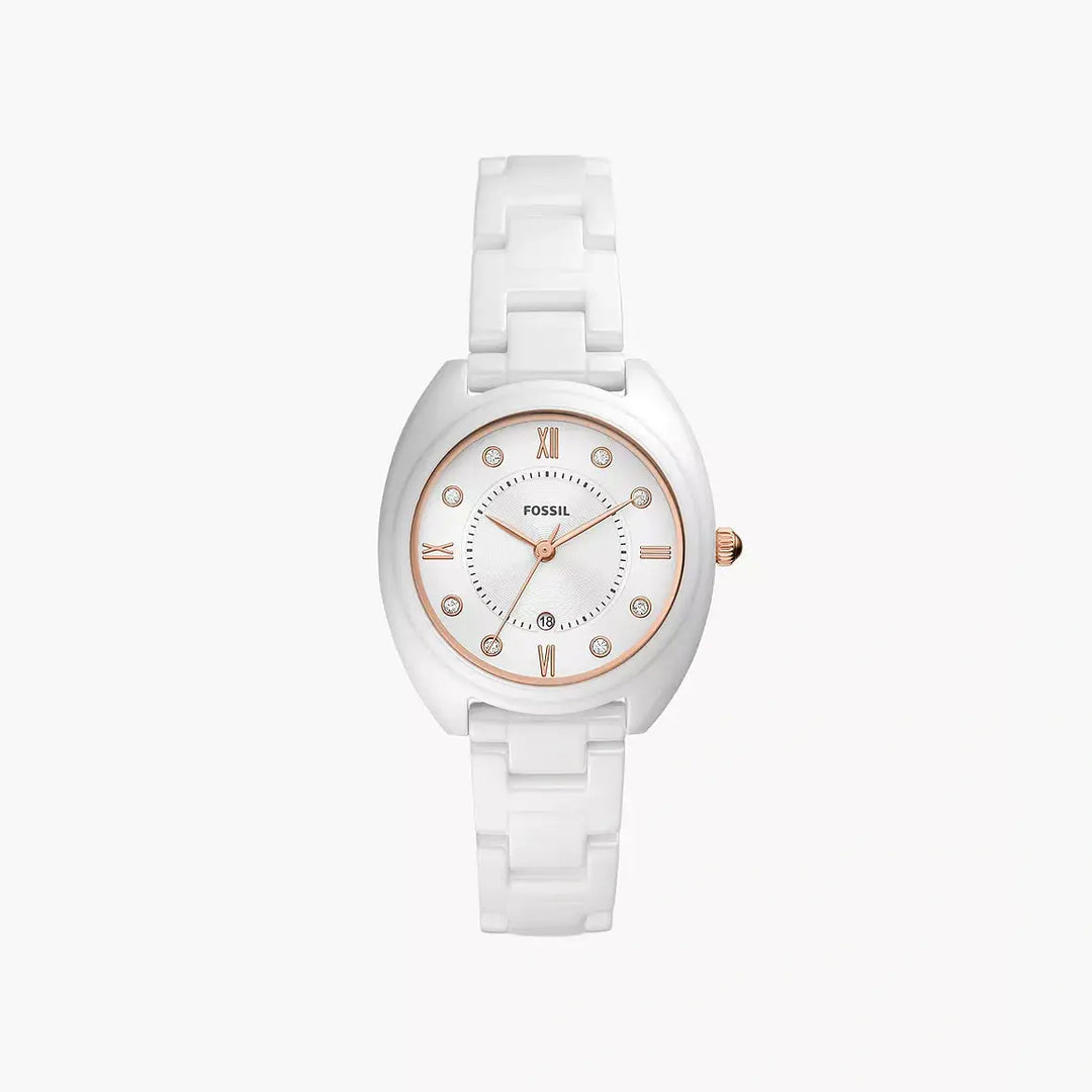 Fossil Gabby Three-Hand Date White Stainless Steel And Ceramic Watch