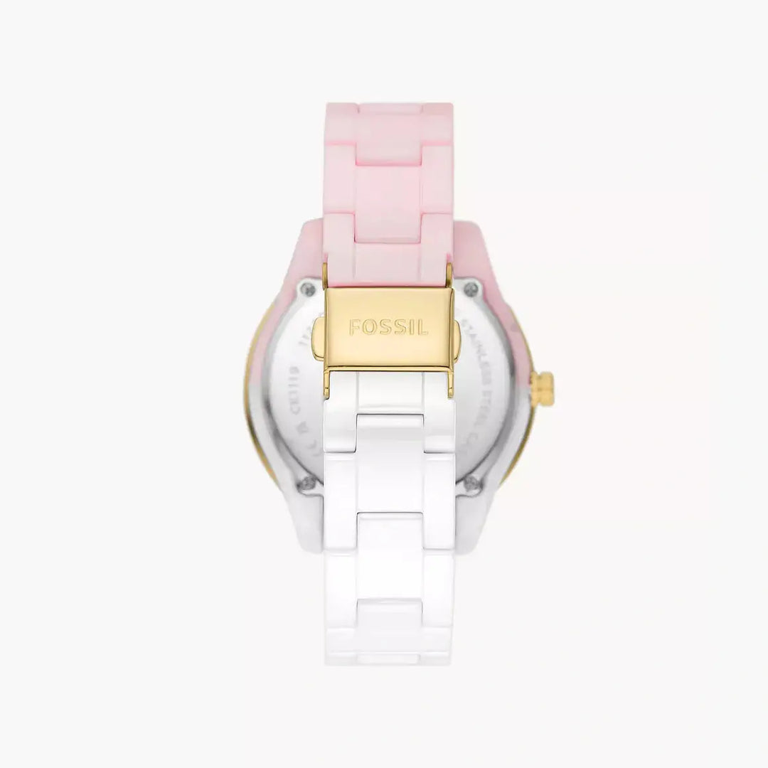 Fossil Stella Multifunction Pink And White Ceramic Watch