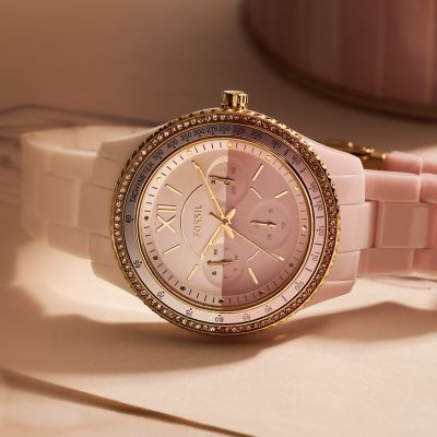 Fossil Stella Multifunction Pink And White Ceramic Watch