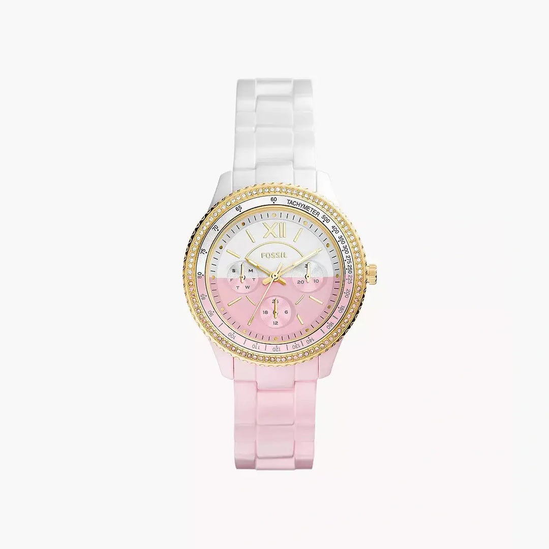 Fossil Stella Multifunction Pink And White Ceramic Watch The Watch Factory