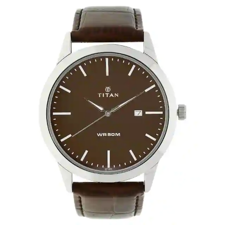 Titan Brown Dial Brown Leather Strap Watch NP1584SL04