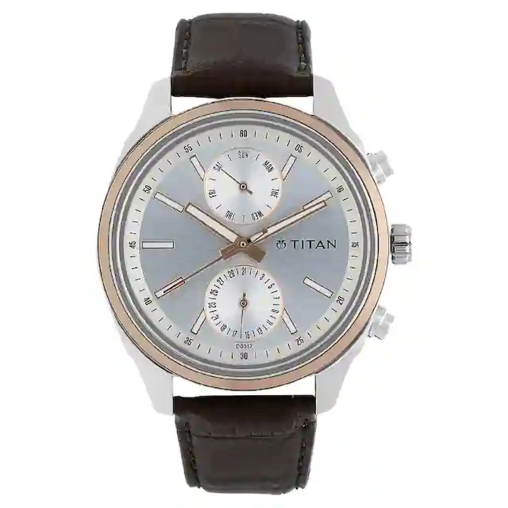 Titan On Trend Silver Dial Leather Strap Watch NP1733KL02 (DG352)