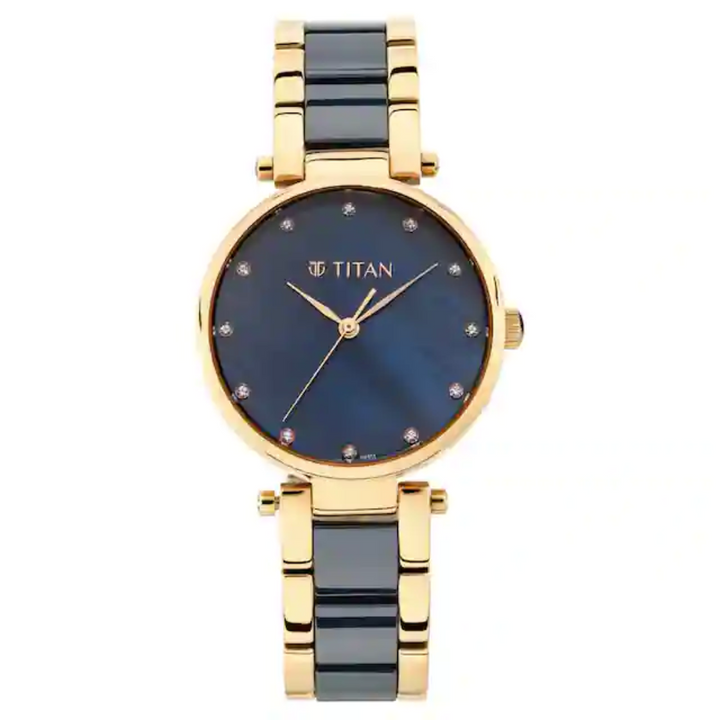 Titan Blue Mother-of-Pearl Dial Ceramic & Metal Strap Watch NP95061WD05