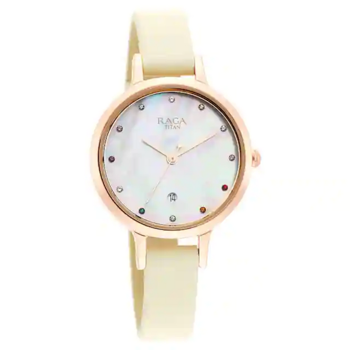 Titan Raga Viva Watch with Mother Of Pearl Dial & Brass Strap NP2666WL03 (DL750)