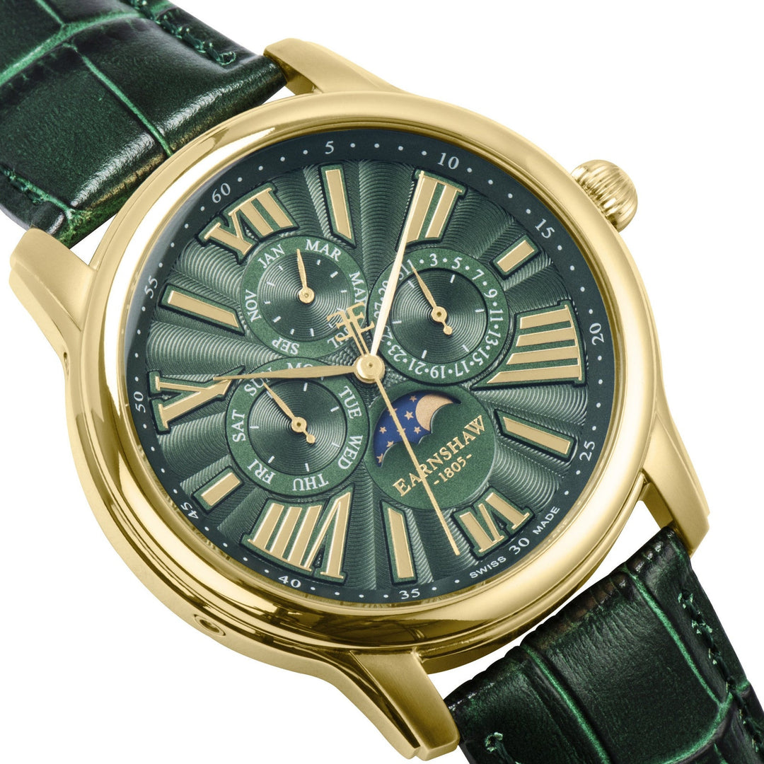 Earnshaw Longcase Swiss Made Calendar Gold Green