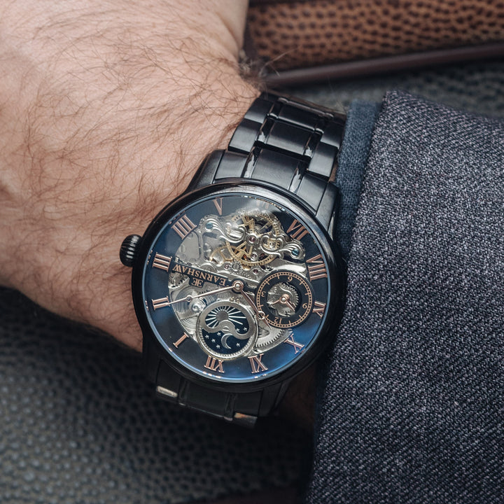 EARNSHAW LONGITUDE DUAL TIME AUTOMATIC TUXEDO BLACK