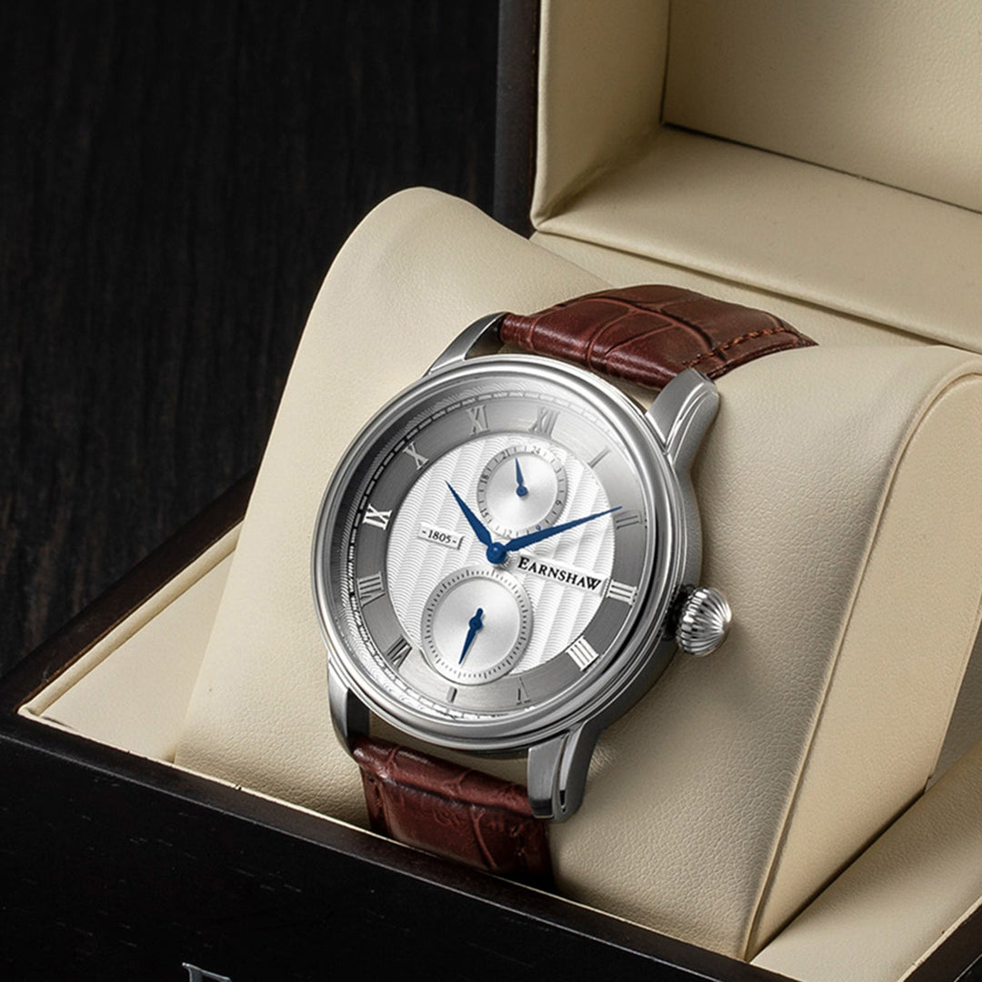 Earnshaw Longitude Dual Eye Multi-Function Pinstripe White