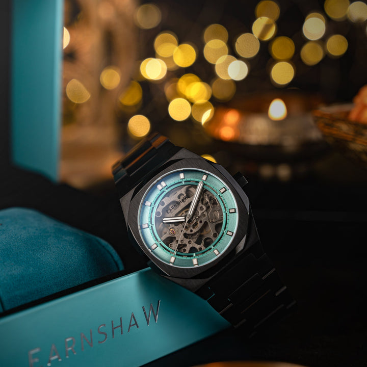 Earnshaw Drake Skeleton Automatic Automatic Turquoise Black