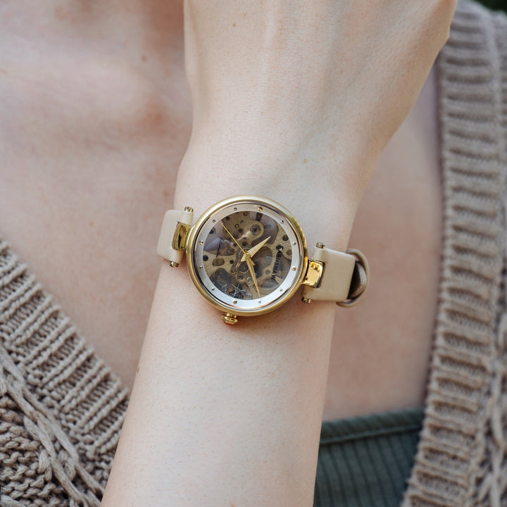 Earnshaw Charlotte Automatic Skeleton Satin Gold