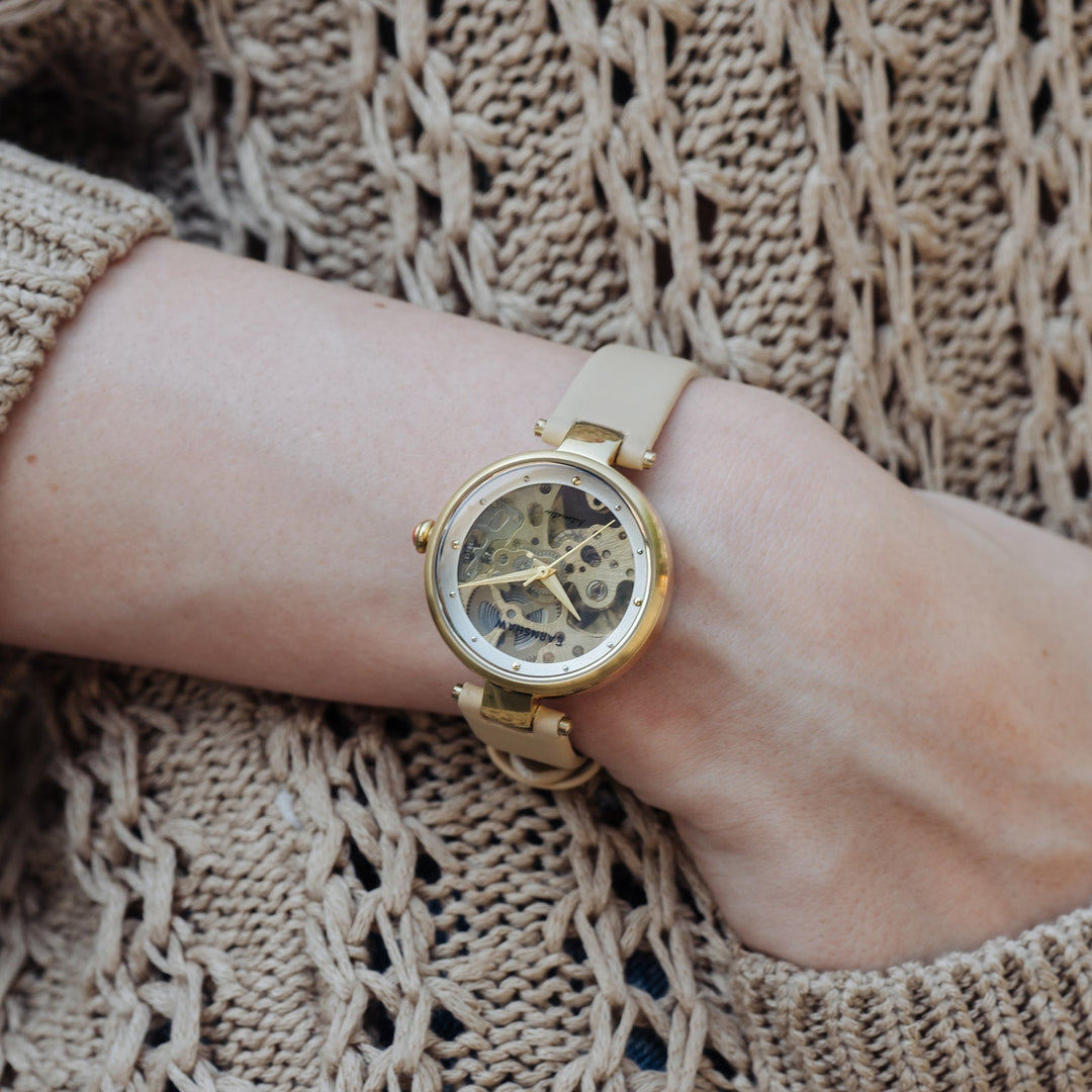 Earnshaw Charlotte Automatic Skeleton Satin Gold