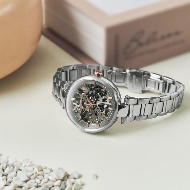 Earnshaw Charlotte Automatic Skeleton Rose Grey