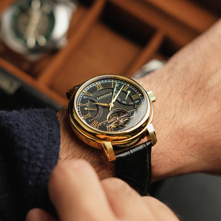 Earnshaw Longcase Double Retrograde Medallion Gold