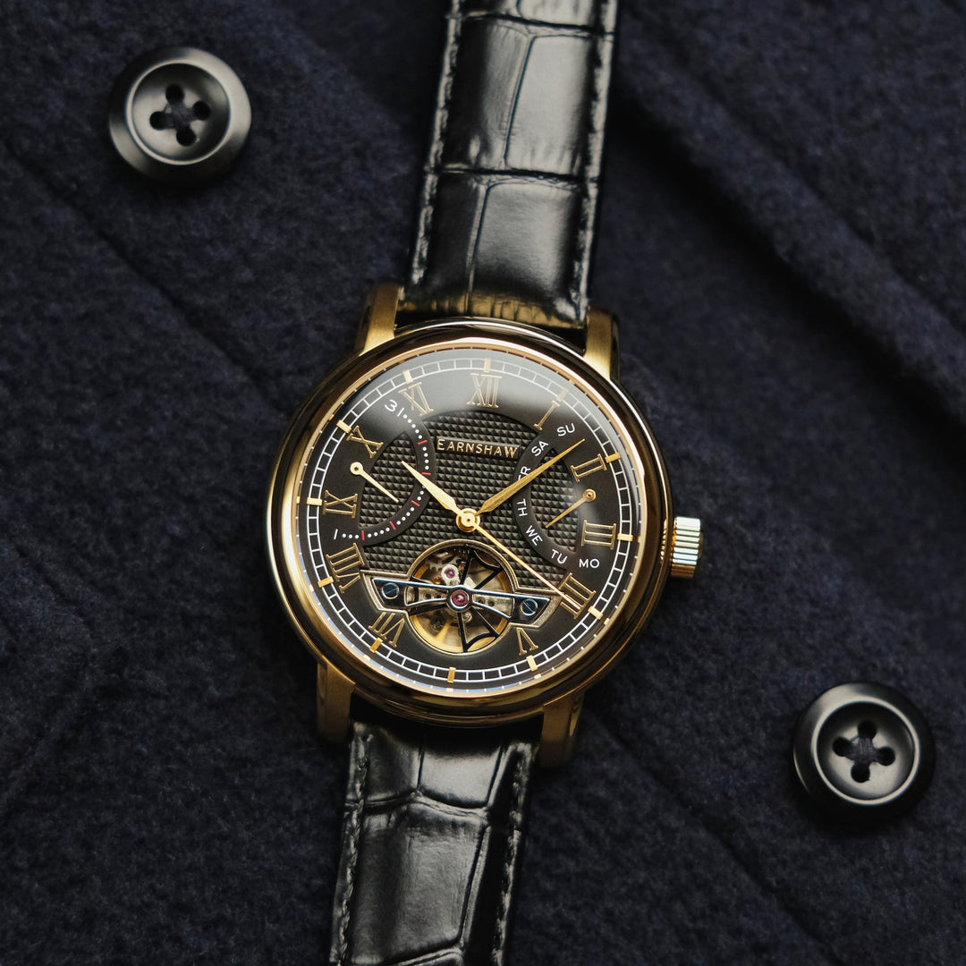 Earnshaw Longcase Double Retrograde Medallion Gold