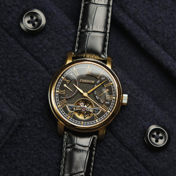 Earnshaw Longcase Double Retrograde Medallion Gold