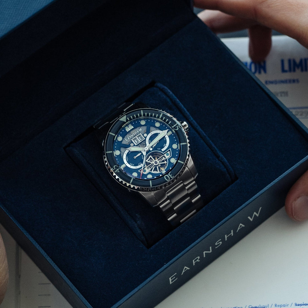 Earnshaw Duncan Grande Date Open Heart Automatic Petrol Blue