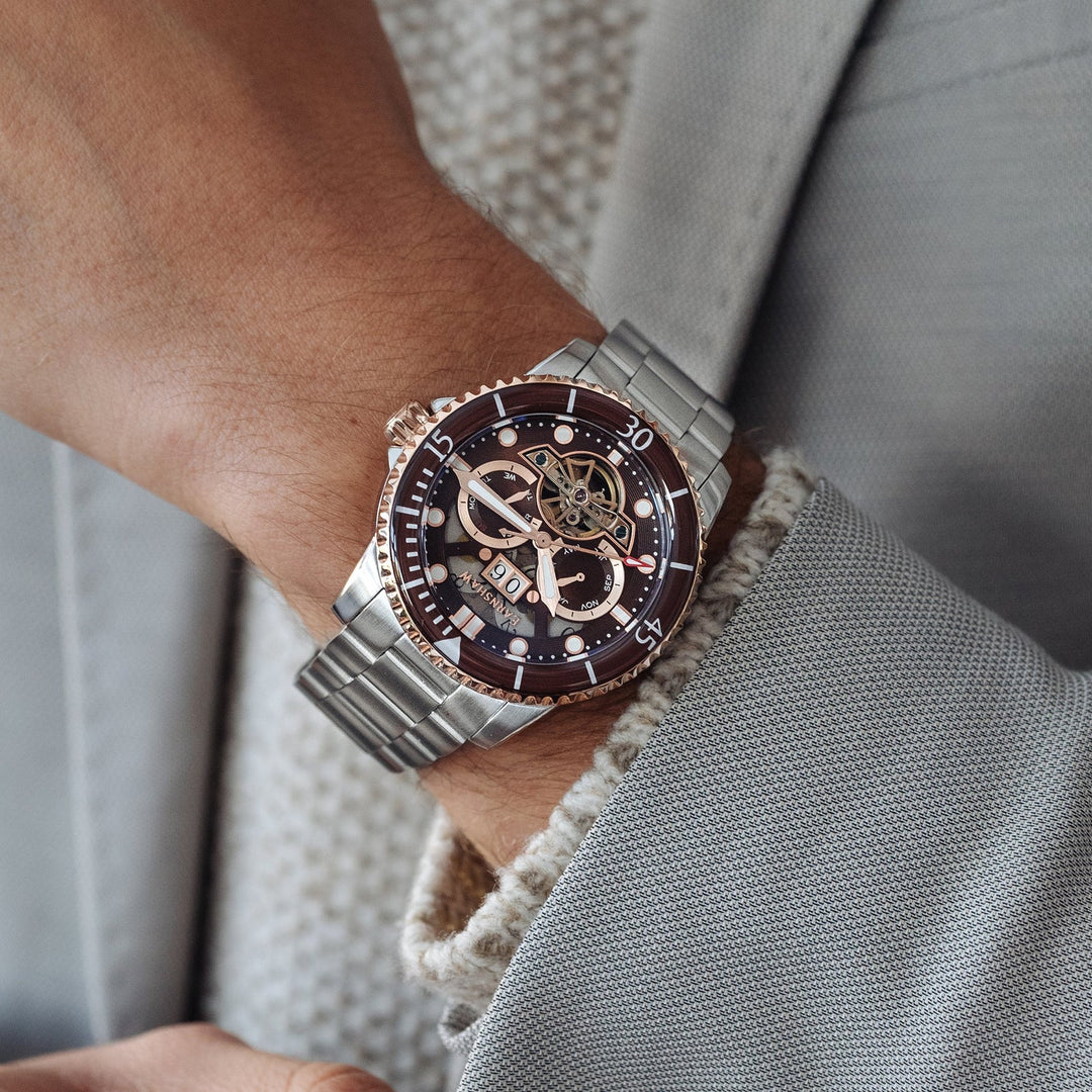 Earnshaw Duncan Grande Date Open Heart Automatic Sunset Brown