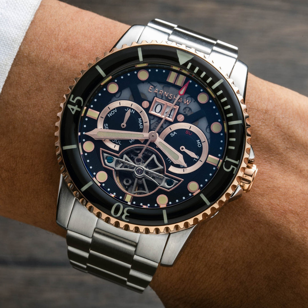 Earnshaw Duncan Grande Date Open Heart Automatic Two Tone Black Rose