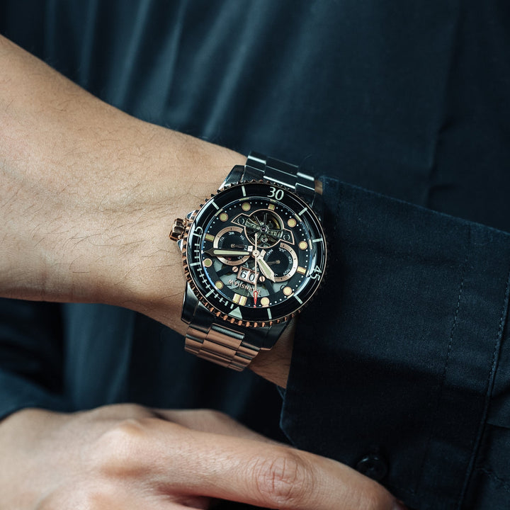 Earnshaw Duncan Grande Date Open Heart Automatic Two Tone Black Rose