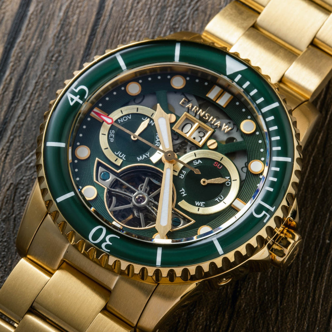 Earnshaw Duncan Grande Date Open Heart Automatic Gold Green