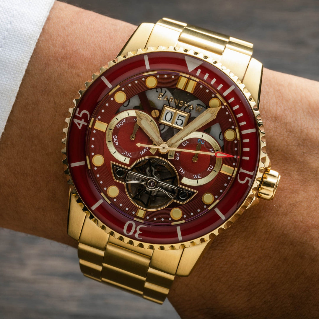 Earnshaw Duncan Grande Date Open Heart Automatic Gold Red