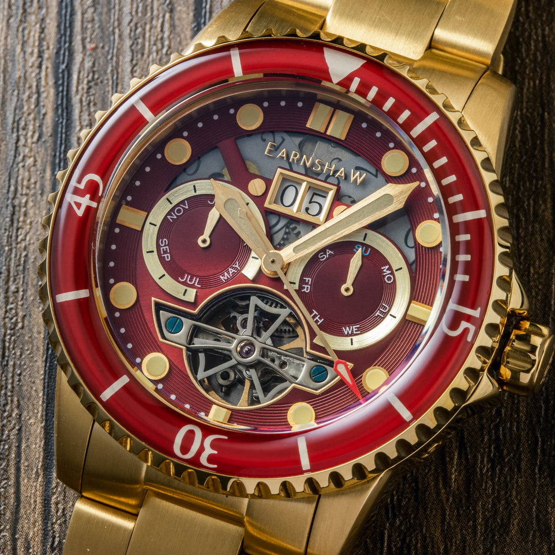 Earnshaw Duncan Grande Date Open Heart Automatic Gold Red