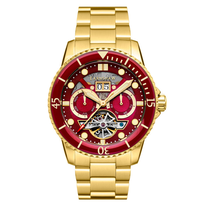 Earnshaw Duncan Grande Date Open Heart Automatic Gold Red