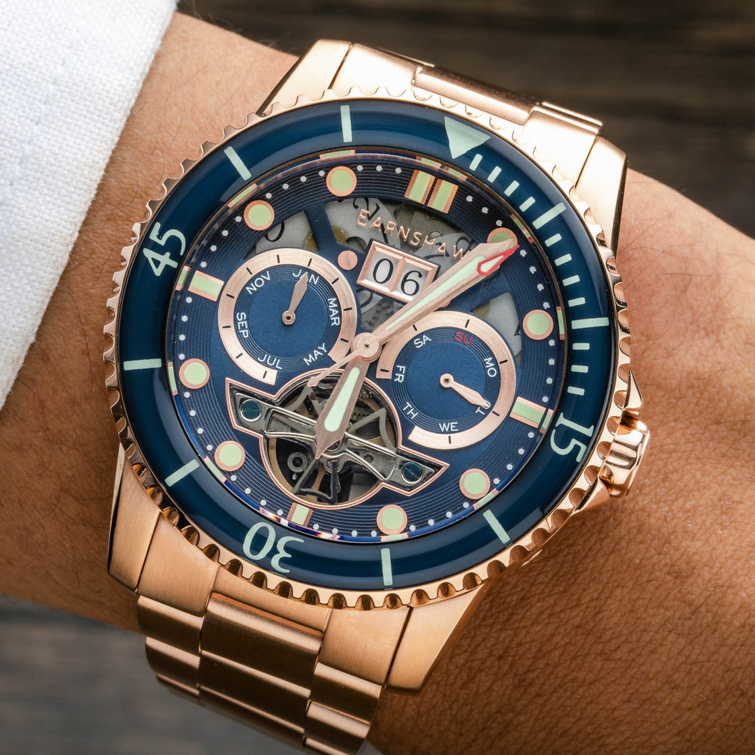 Earnshaw Duncan Grande Date Open Heart Automatic Rose Blue