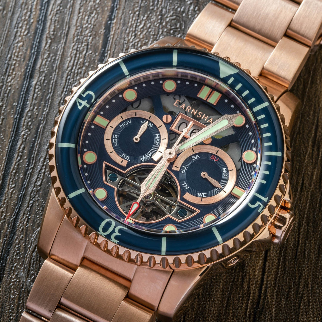 Earnshaw Duncan Grande Date Open Heart Automatic Rose Blue