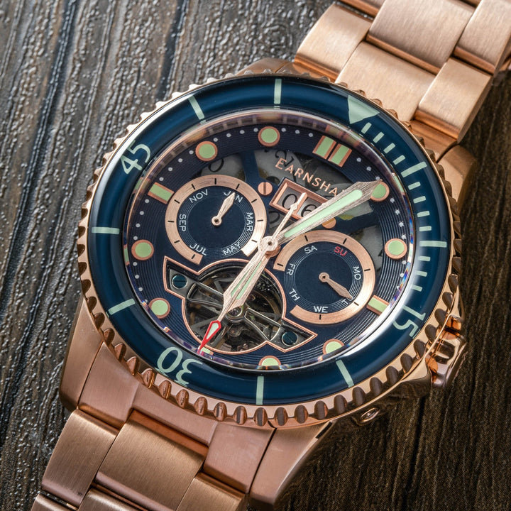 Earnshaw Duncan Grande Date Open Heart Automatic Rose Blue