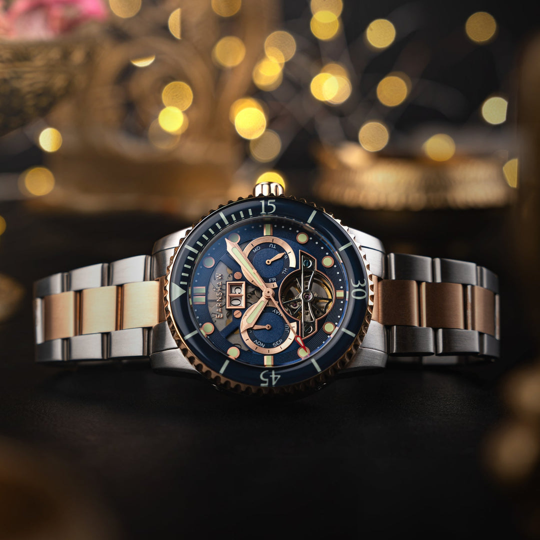 Earnshaw Duncan Grand Date Open Heart Automatic Two Tone Blue