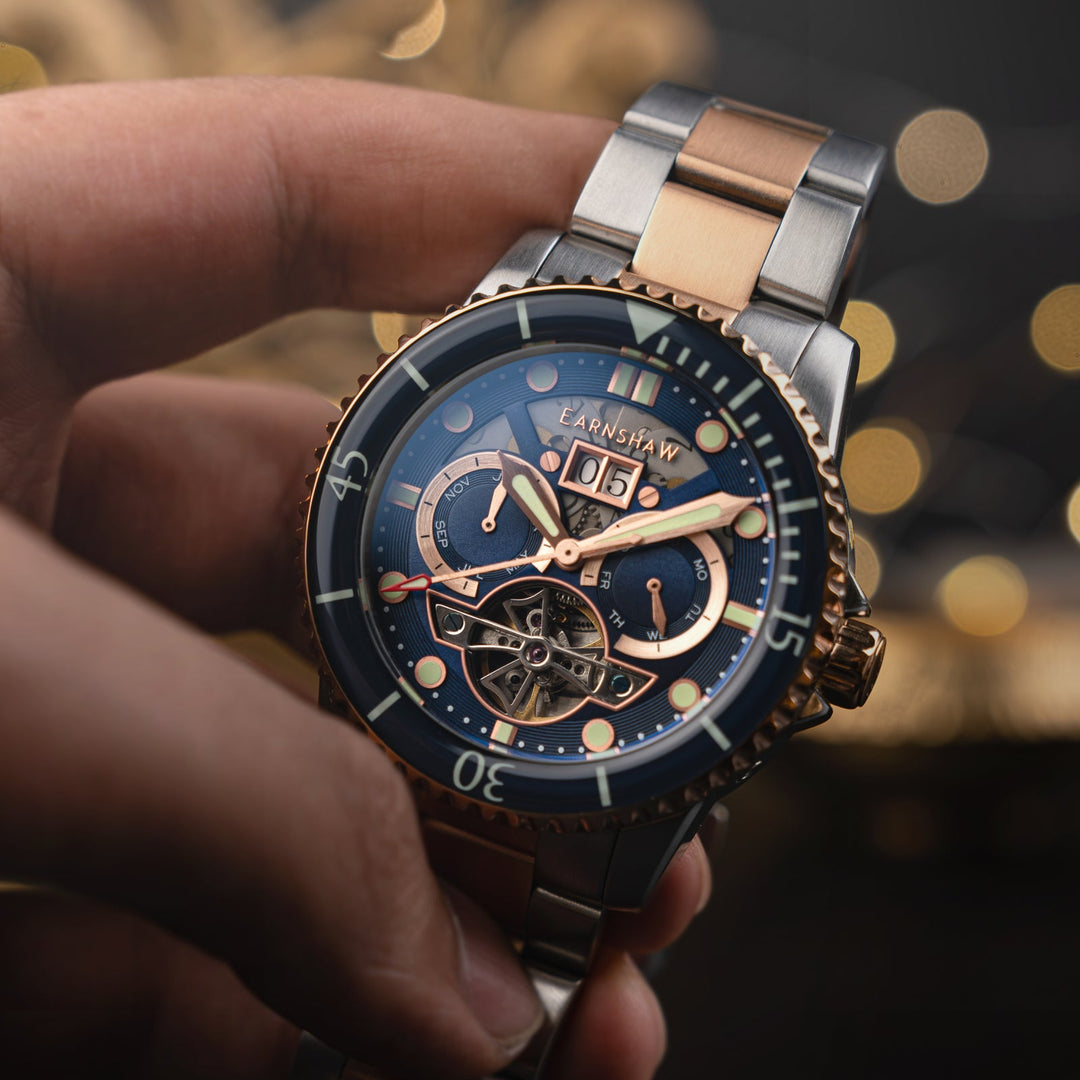 Earnshaw Duncan Grand Date Open Heart Automatic Two Tone Blue