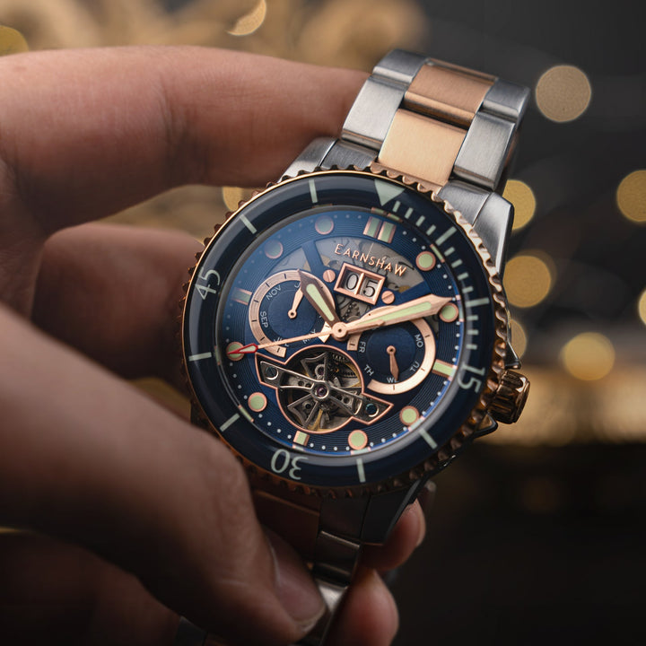 Earnshaw Duncan Grand Date Open Heart Automatic Two Tone Blue