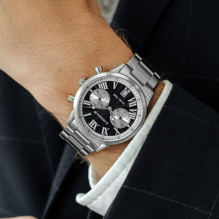 Earnshaw Carlyle Dual Time Multi-Function Contrast Black