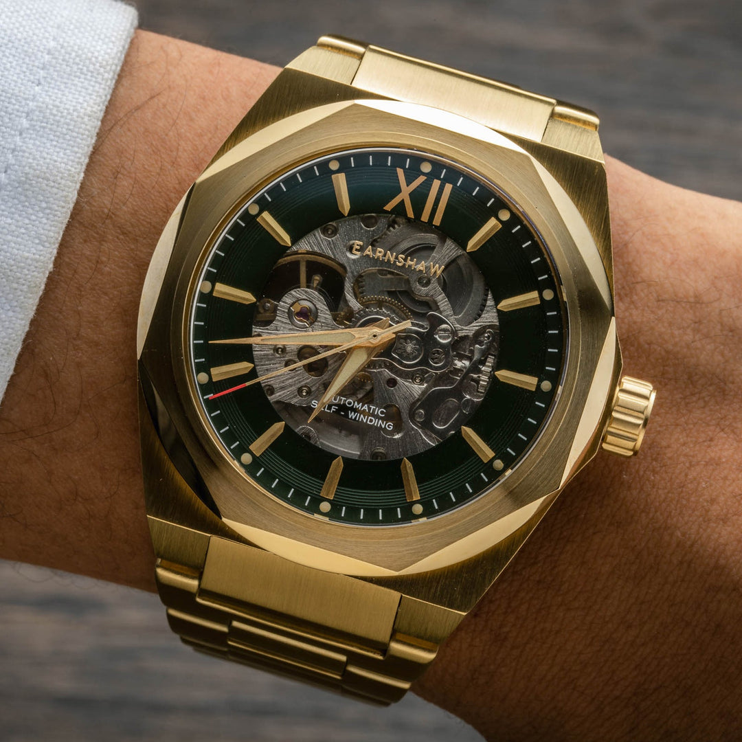 Earnshaw Clark Skeleton Automatic Roman Gold