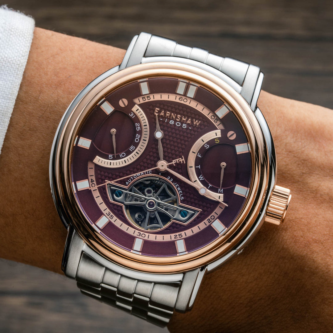 Earnshaw Longcase Dual Retrograde Open Heart Automatic Cherry Brown
