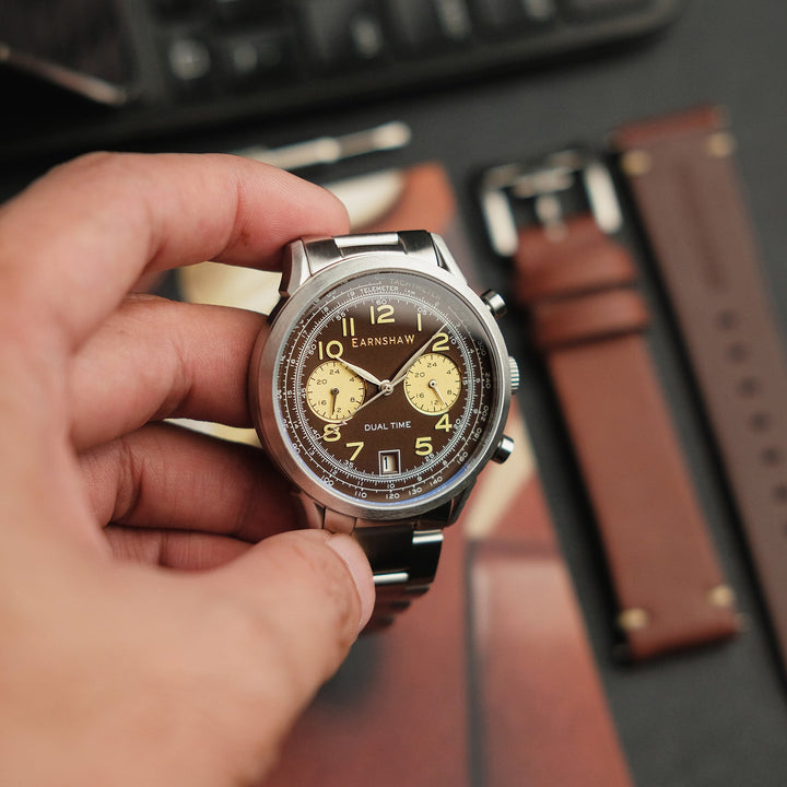 Earnshaw Ampere Dual Time Multifunction Cognac